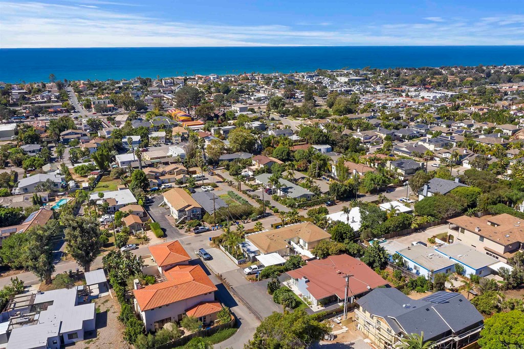 1387 Hygeia Avenue Encinitas, CA 92024 - Photo 36 of 45 an aerial view of a city with lots of residential buildings and ocean view in back