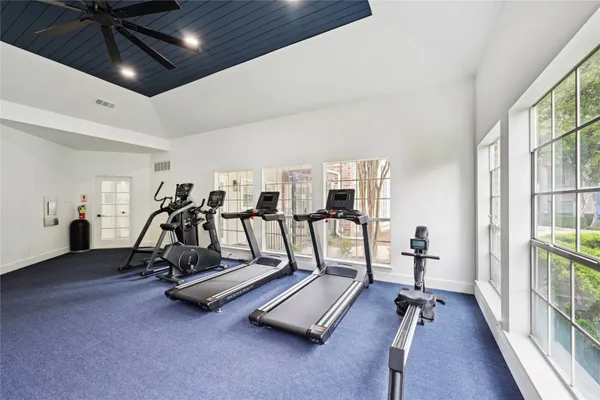 a view of a room with gym equipment