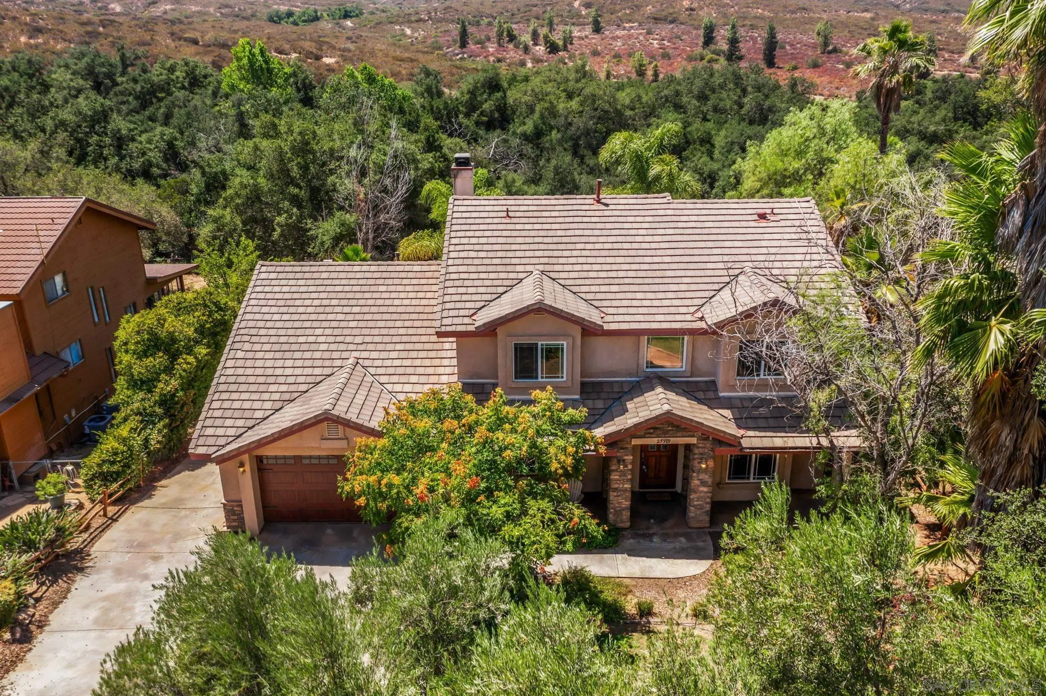 an aerial view of a house