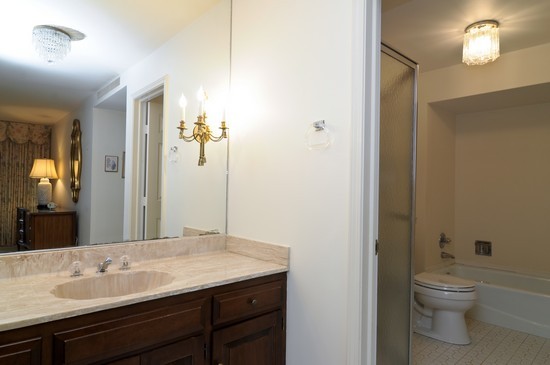 44 Park Lane, Unit 324 Park Ridge, IL 60068 - Photo 11 of 15 a bathroom with a granite countertop sink toilet and shower
