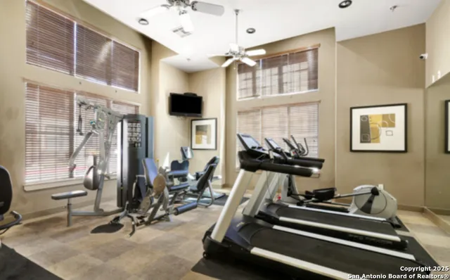 a view of a room with gym equipment