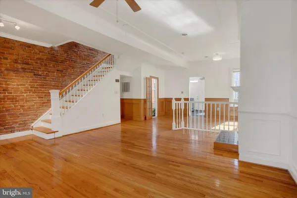 a view of dining room with wooden floor