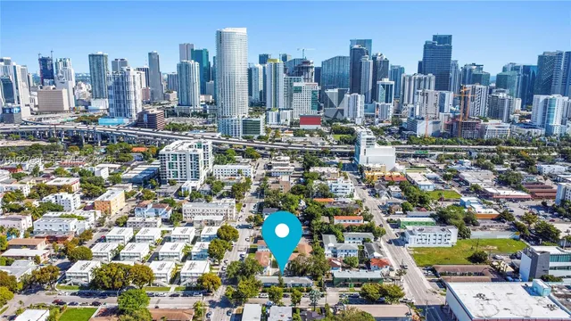 a city view with tall buildings