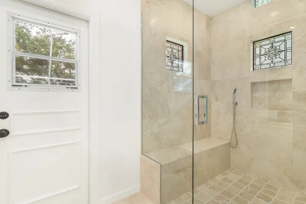 a bathroom with a shower