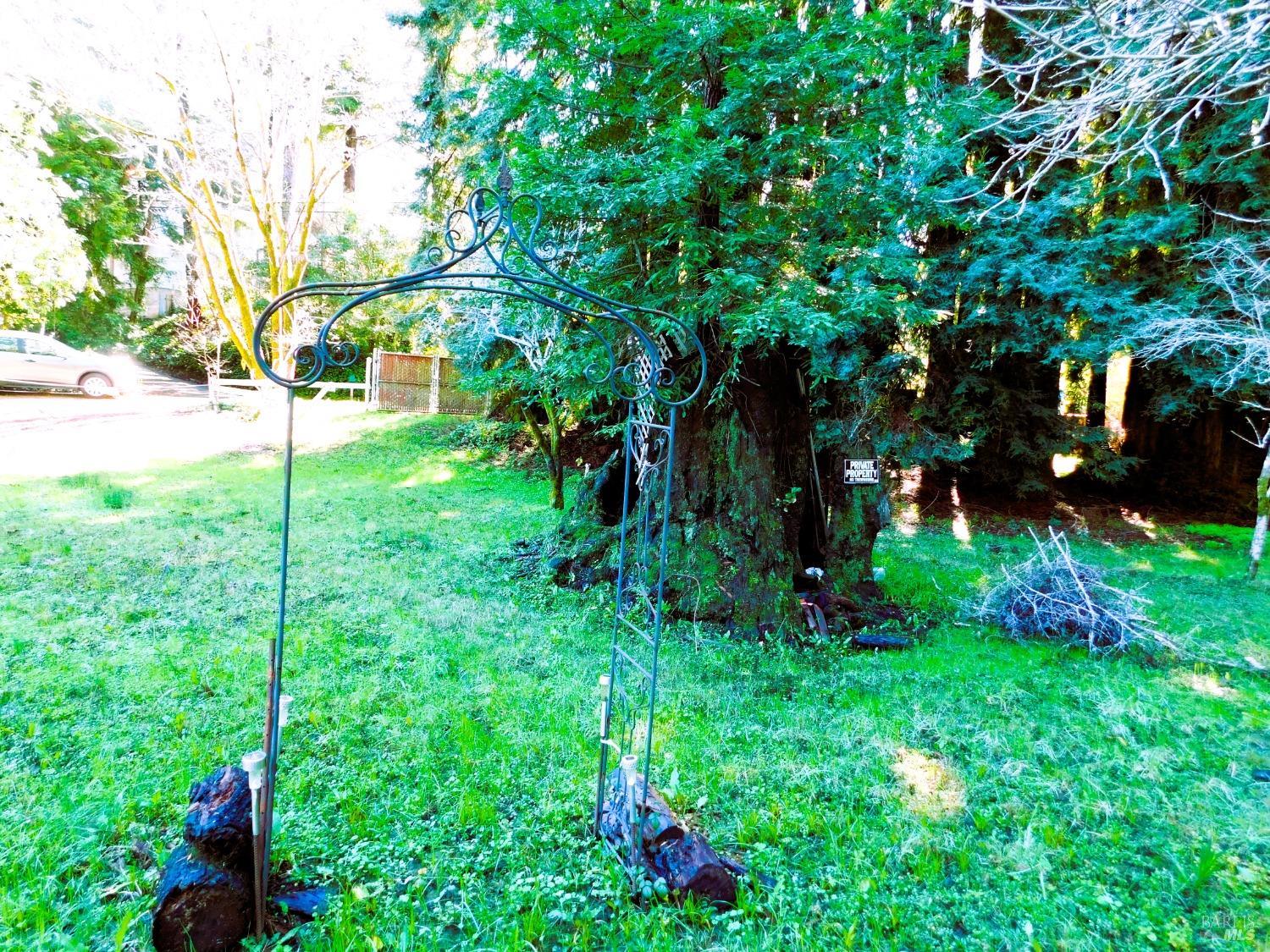 15900 Drake Road Guerneville, CA 95446 - Photo 7 of 9 a backyard of a house with lots of green space and chair