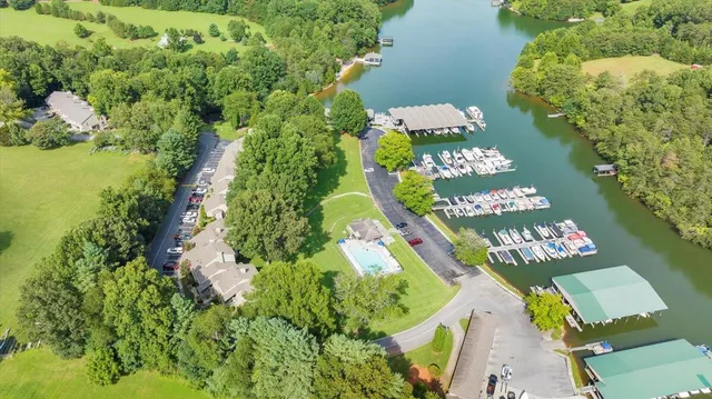 a view of a lake with a yard