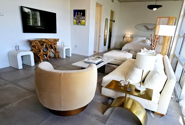 a living room with furniture