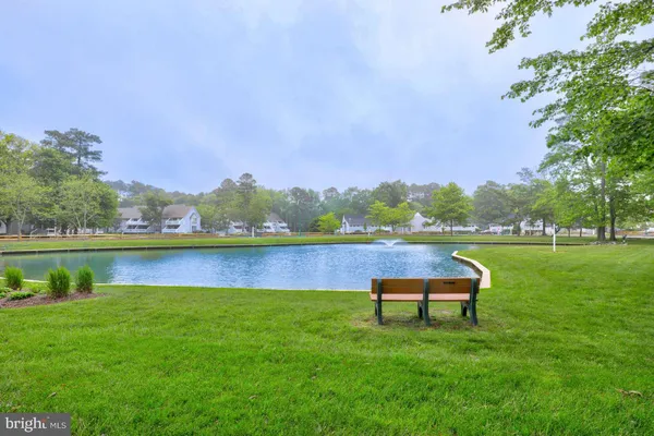 a view of a lake with houses in the background