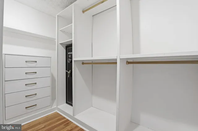 a view of walk in closet with empty racks
