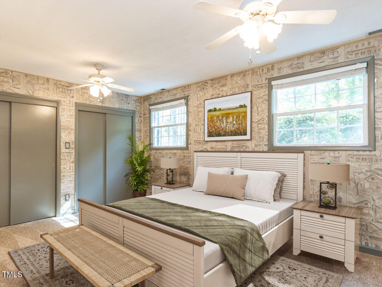 525 Turtle Creek Farm Road Apex, NC 27523 - Photo 14 of 36 a bedroom with a large bed and a chandelier