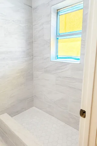 a bathroom with a bathtub
