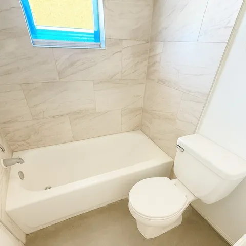 a bathroom with a toilet and a bathtub
