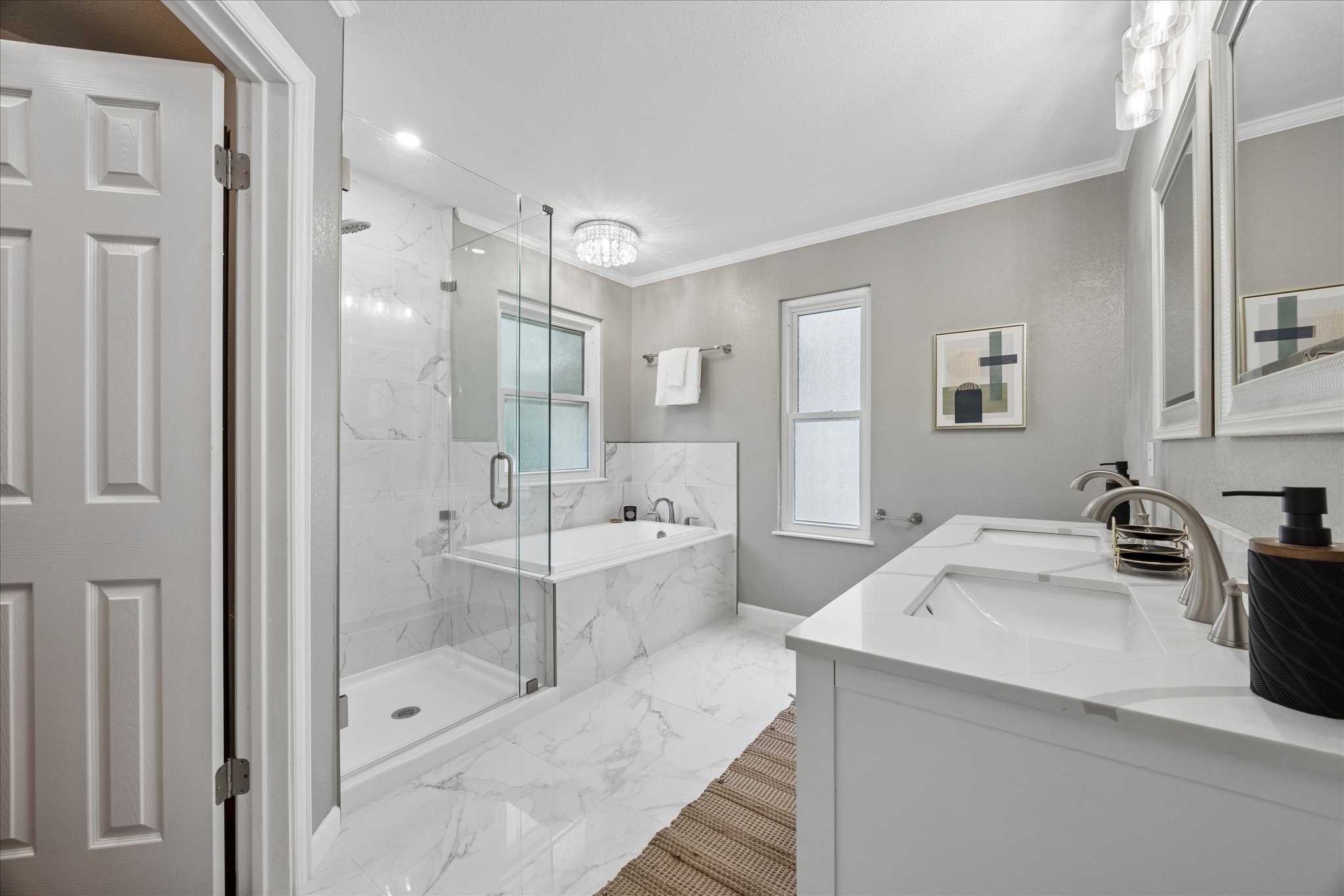1306 Shady Grove Path Cedar Park, TX 78613 - Photo 21 of 40 a bathroom with a granite countertop sink mirror and shower