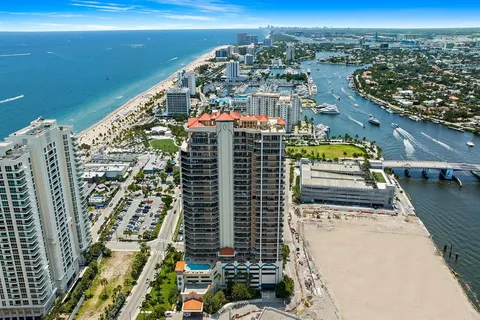 a city view with tall buildings
