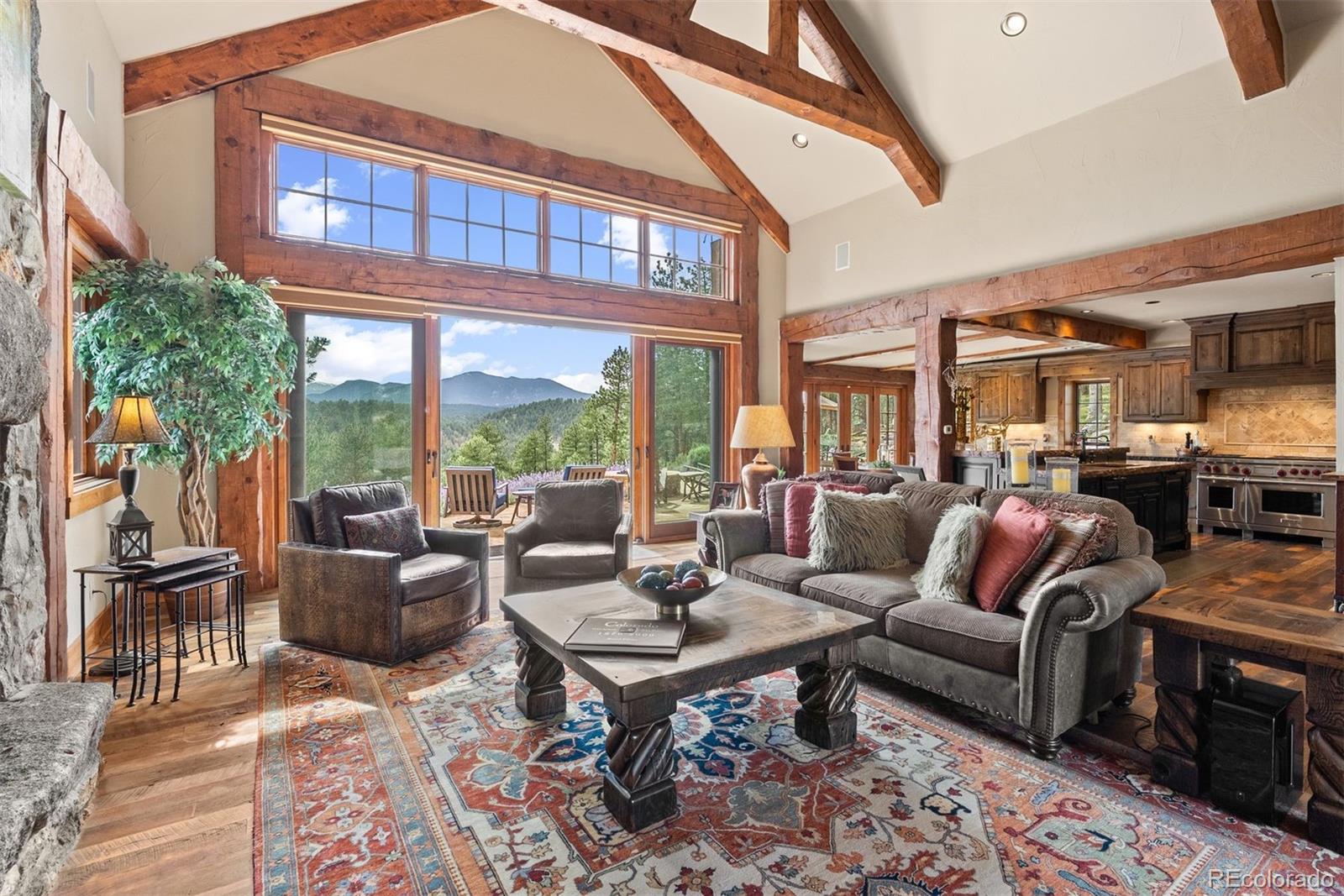 2929 Highlands View Road Evergreen, CO 80439 - Photo 8 of 50 a living room with furniture and a large window
