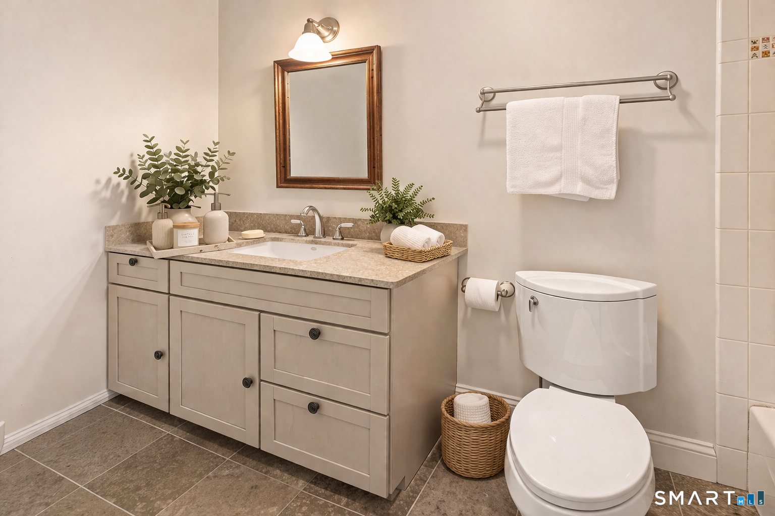 32 Steep Hill Road Weston, CT 06883 - Photo 21 of 41 a bathroom with a granite countertop toilet sink and mirror