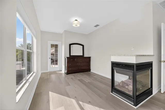 a view of a lake with a big yard