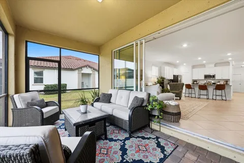 a building outdoor space with patio furniture