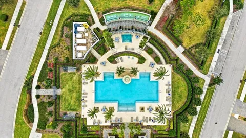 a view of swimming pool with a garden