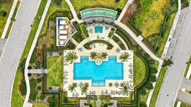a view of swimming pool with a garden