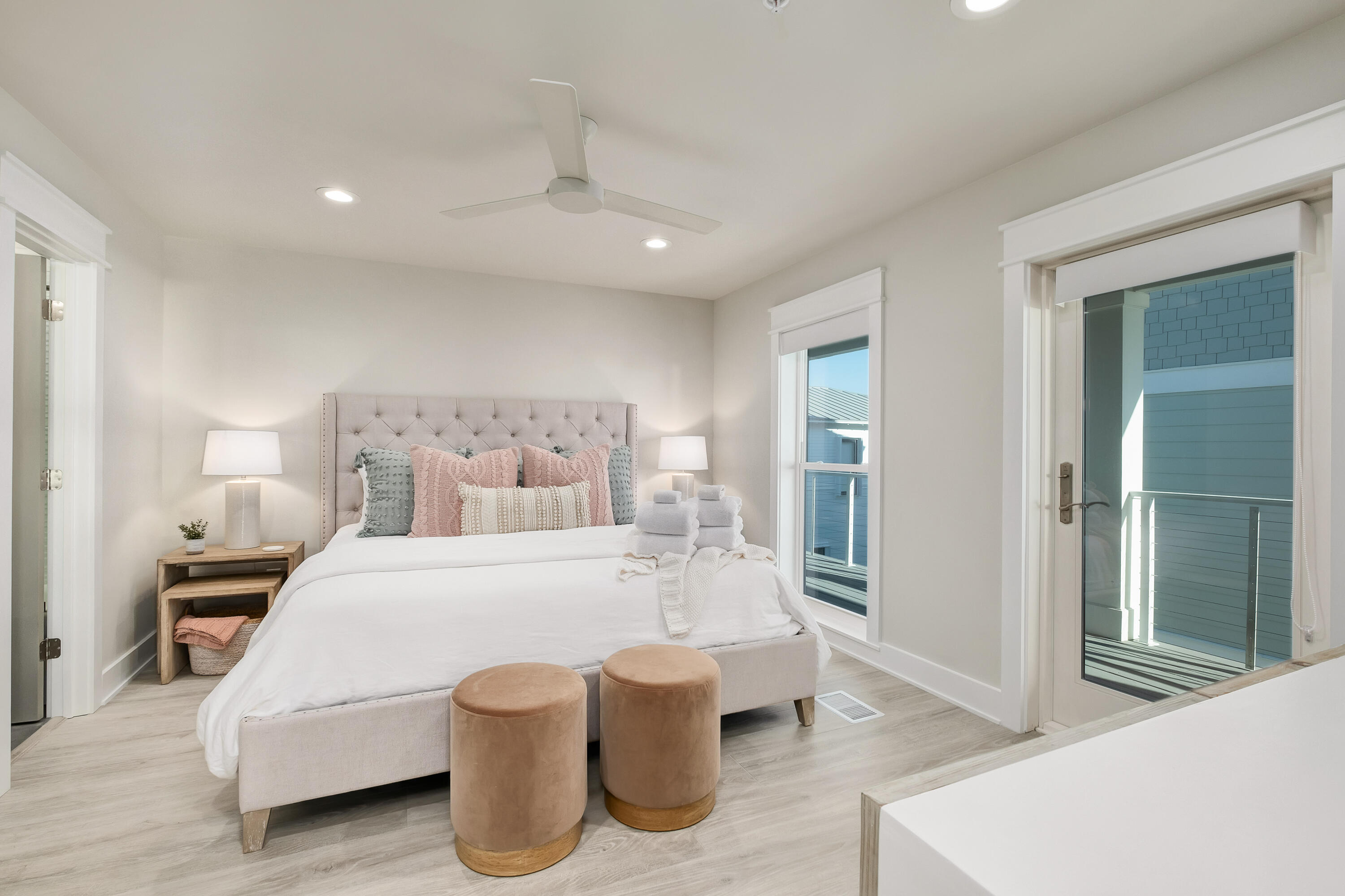 76 Hotz Avenue Santa Rosa Beach, FL 32459 - Photo 44 of 71 a bedroom with a large bed and ceiling fan