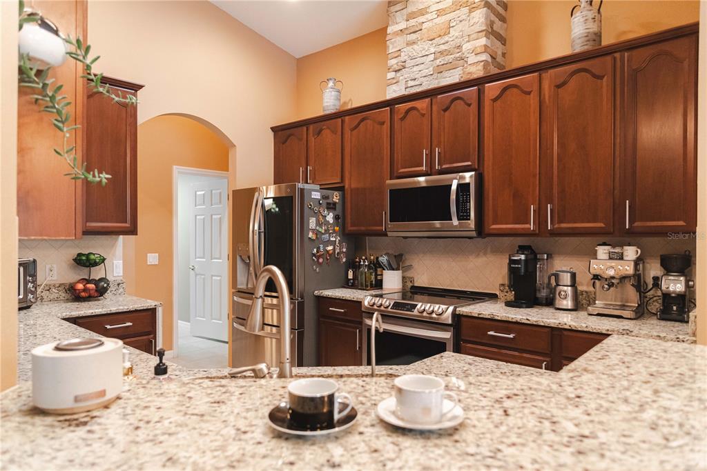 9020 North River Road Tampa, FL 33635 - Photo 18 of 86 a kitchen with stainless steel appliances wooden cabinets and a refrigerator
