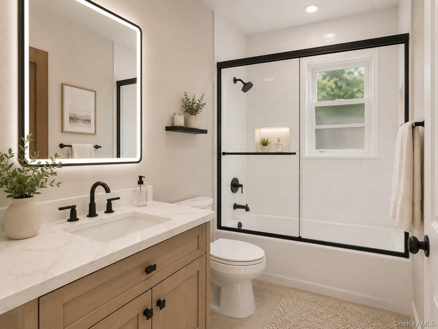 21 Morris Road Bethpage, NY 11714 - Photo 15 of 39 a bathroom with a sink a mirror a toilet and shower