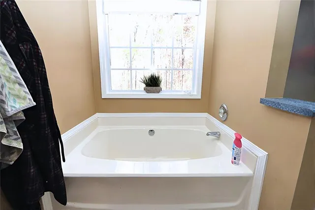 a bathroom with a bathtub