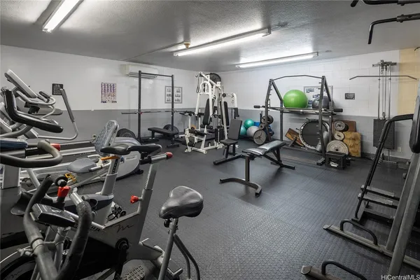 a view of a room with gym equipment