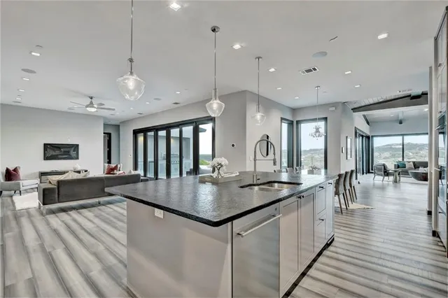 a large kitchen with lots of counter space