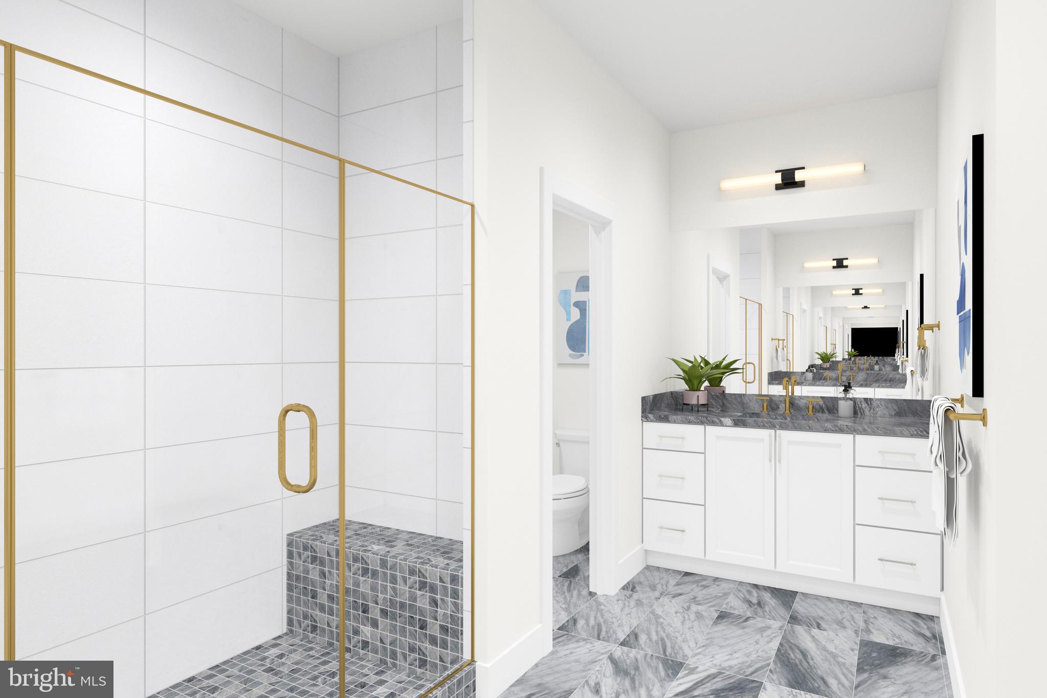 18201 Donatello Drive, Unit 1812 Princeton, NJ 08540 - Photo 4 of 13 a bathroom with a granite countertop sink a mirror and shower