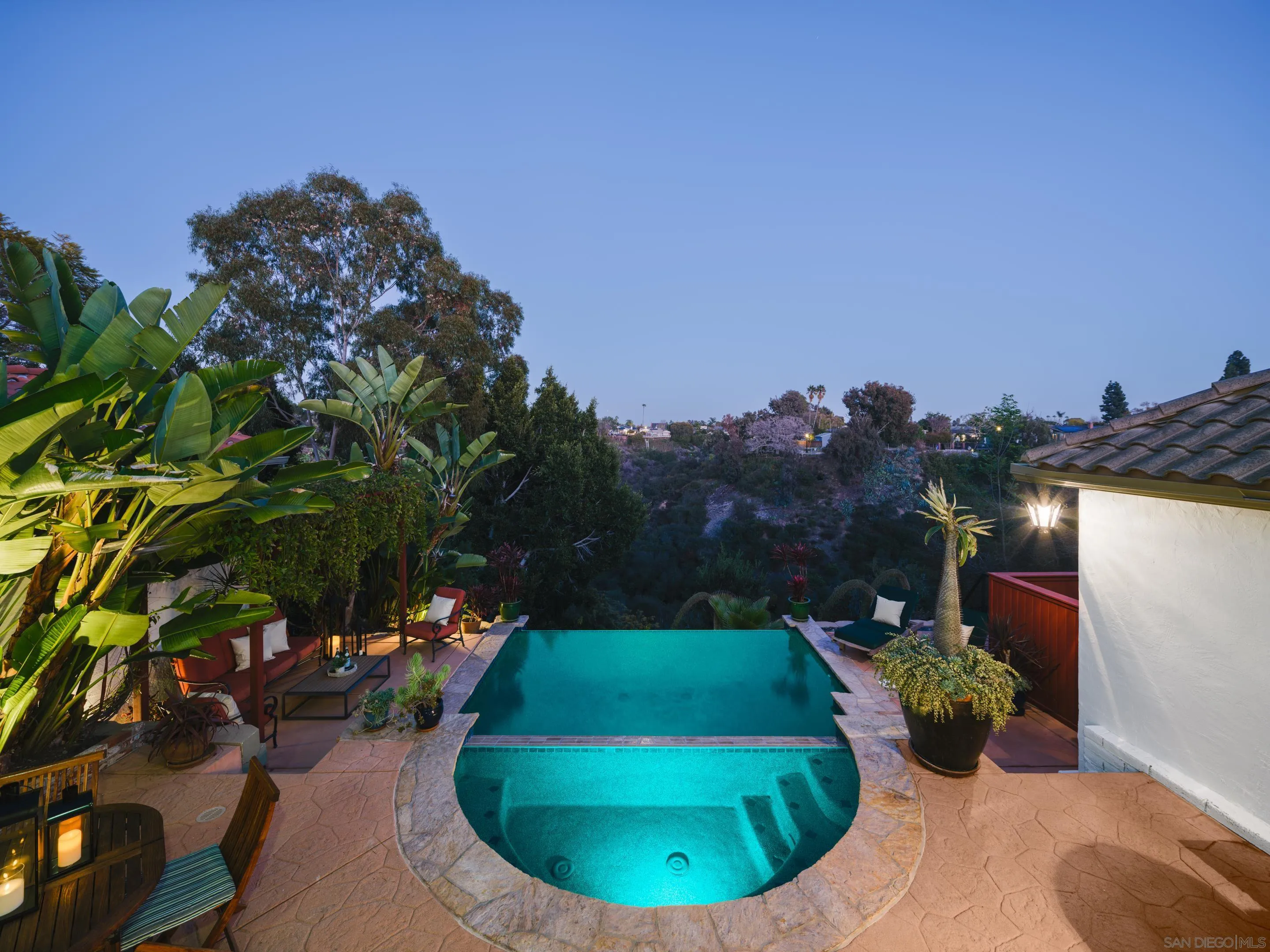a view of a terrace with a garden