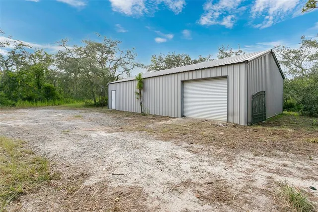 a view of a backyard with a large tree