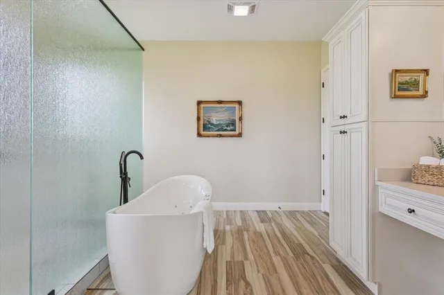 a bathroom with a bathtub