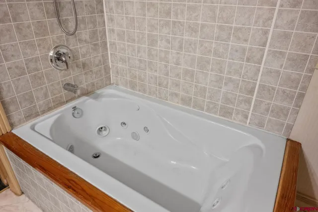 a bathroom with a bathtub