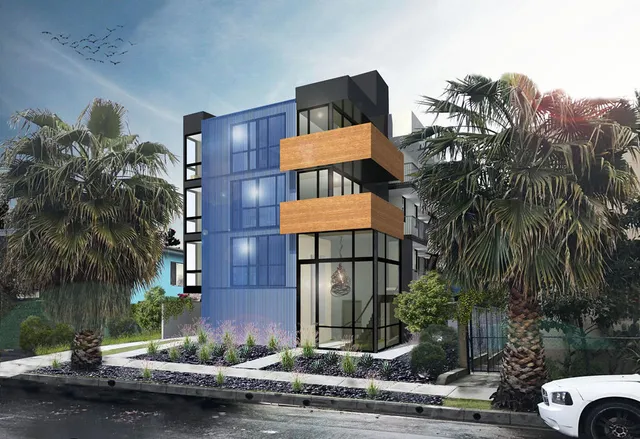 a view of a brick building next to a yard