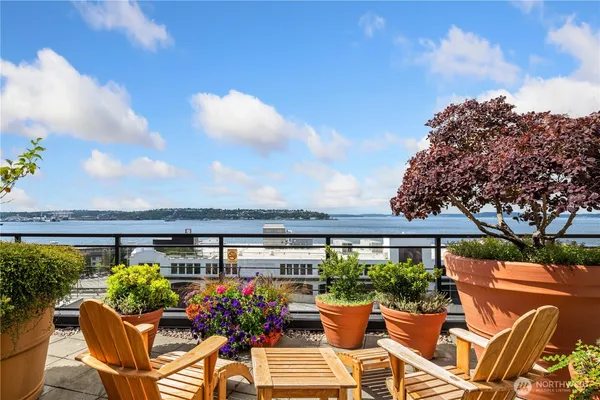a view of a patio with couches table and chairs and potted plants