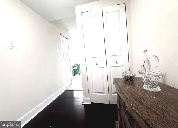 a view of workspace with wooden floor