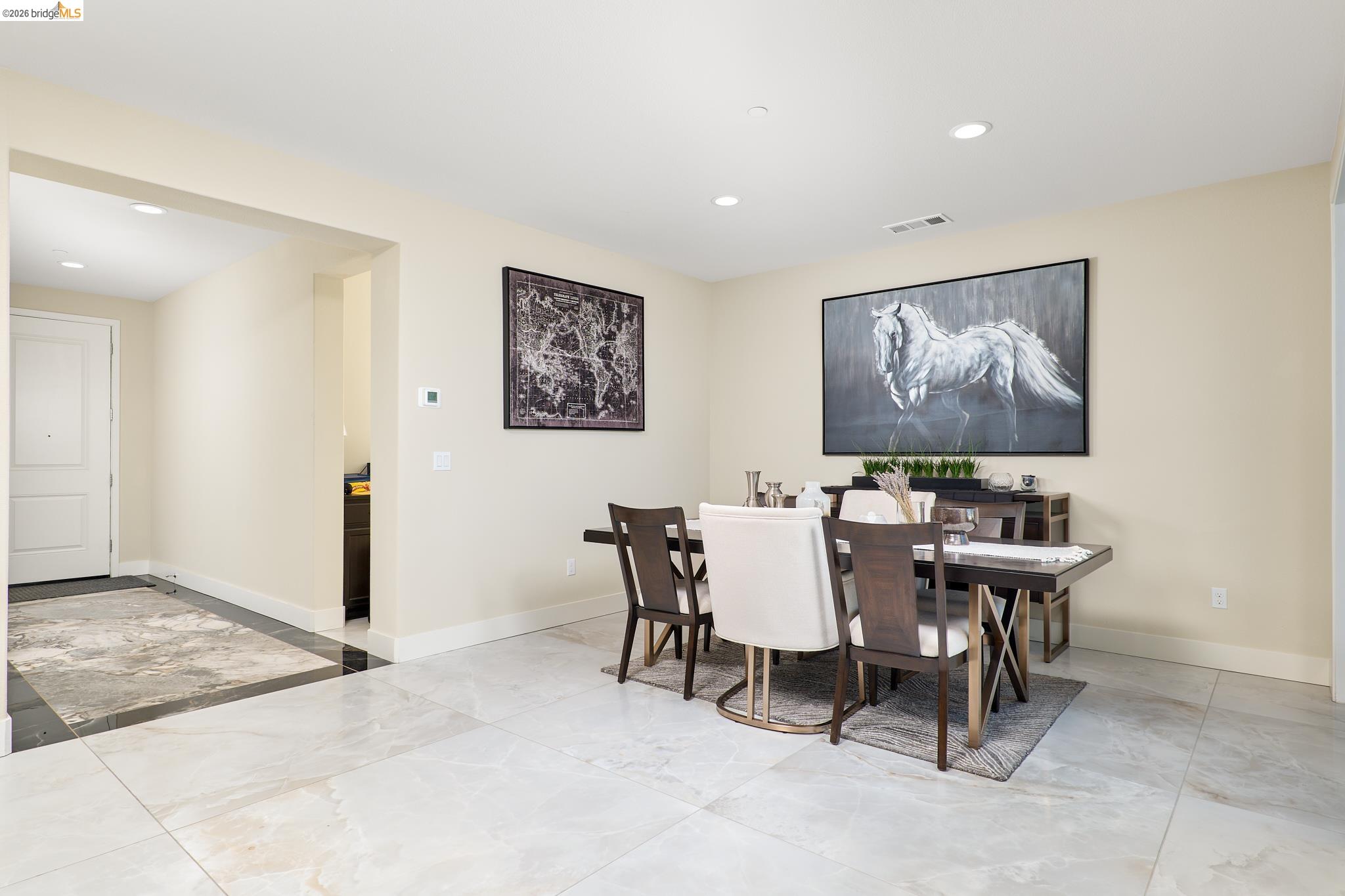 5532 Promontory Way Antioch, CA 94531 - Photo 16 of 45 Dining area with recessed lighting and light marble finish flooring