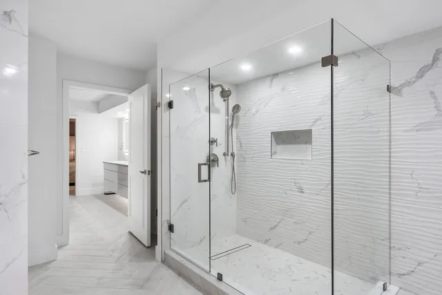 a view of a room with racks on the wall