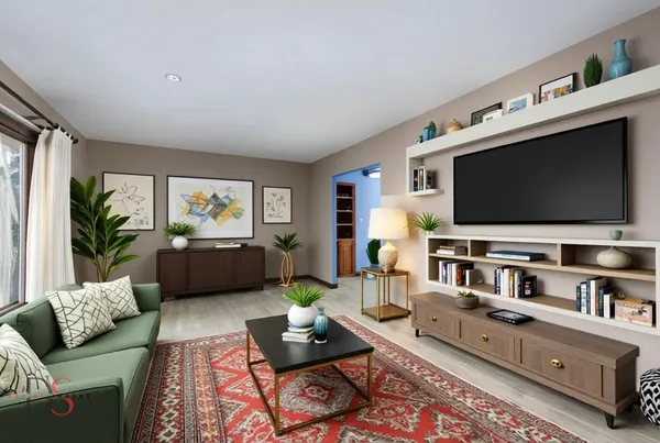 a living room with furniture and a flat screen tv