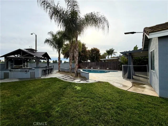 a view of a garden with a slide