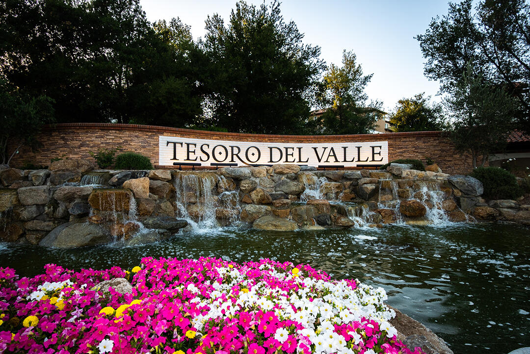 28938 Mirada Circulo Valencia, CA 91354 - Photo 48 of 56 a street sign that is in front of flowers