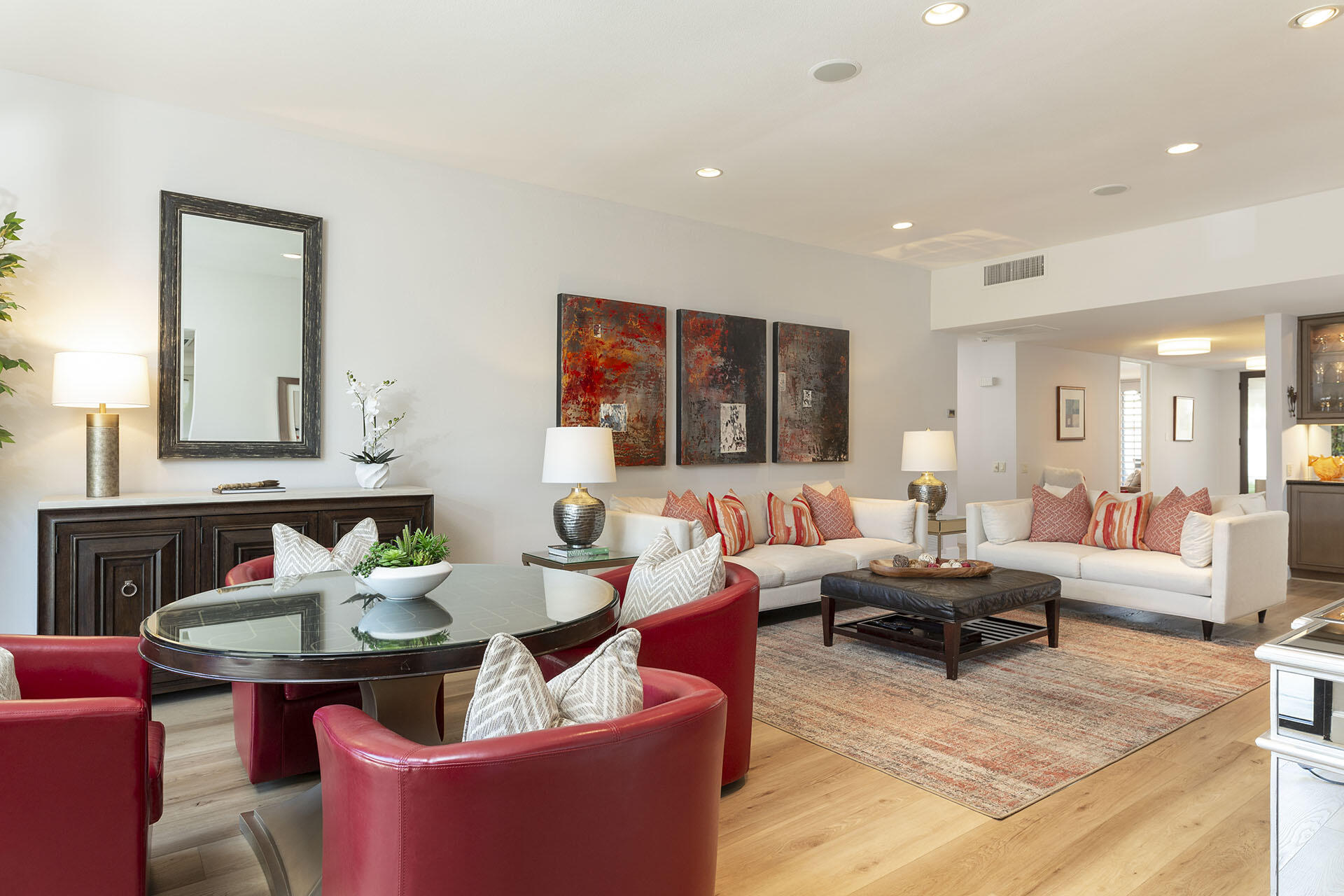 32 Colgate Drive Rancho Mirage, CA 92270 - Photo 12 of 51 a living room with furniture kitchen view and a wooden floor