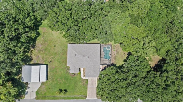 an aerial view of a house