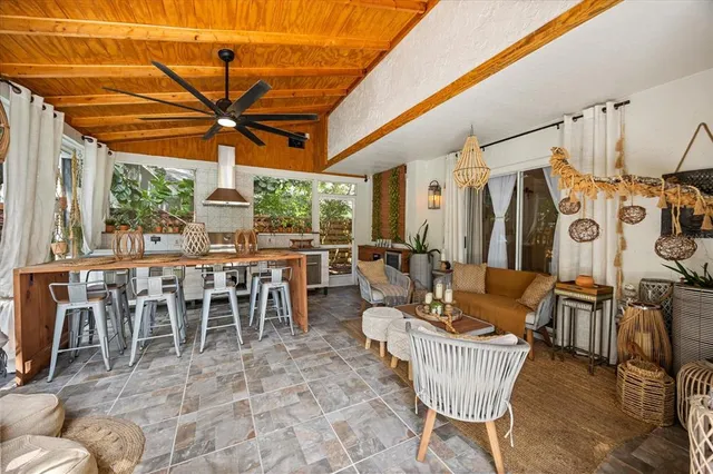 a view of a lake with houses in the back