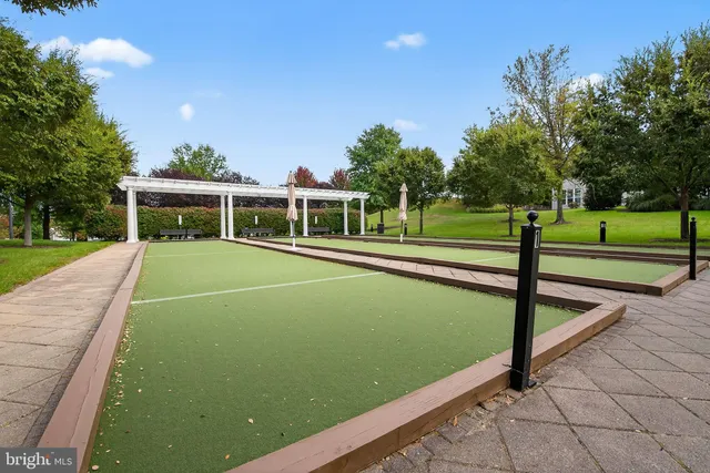 a view of a tennis ground with large trees