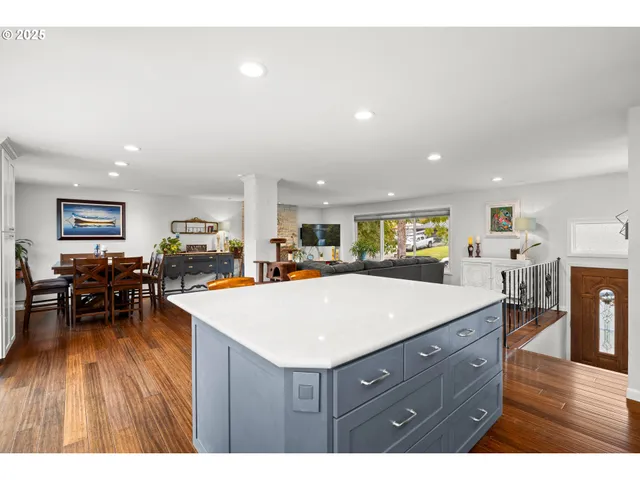 a view of kitchen center island and living room