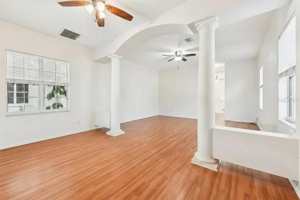 wooden floor in an empty room and a gallery