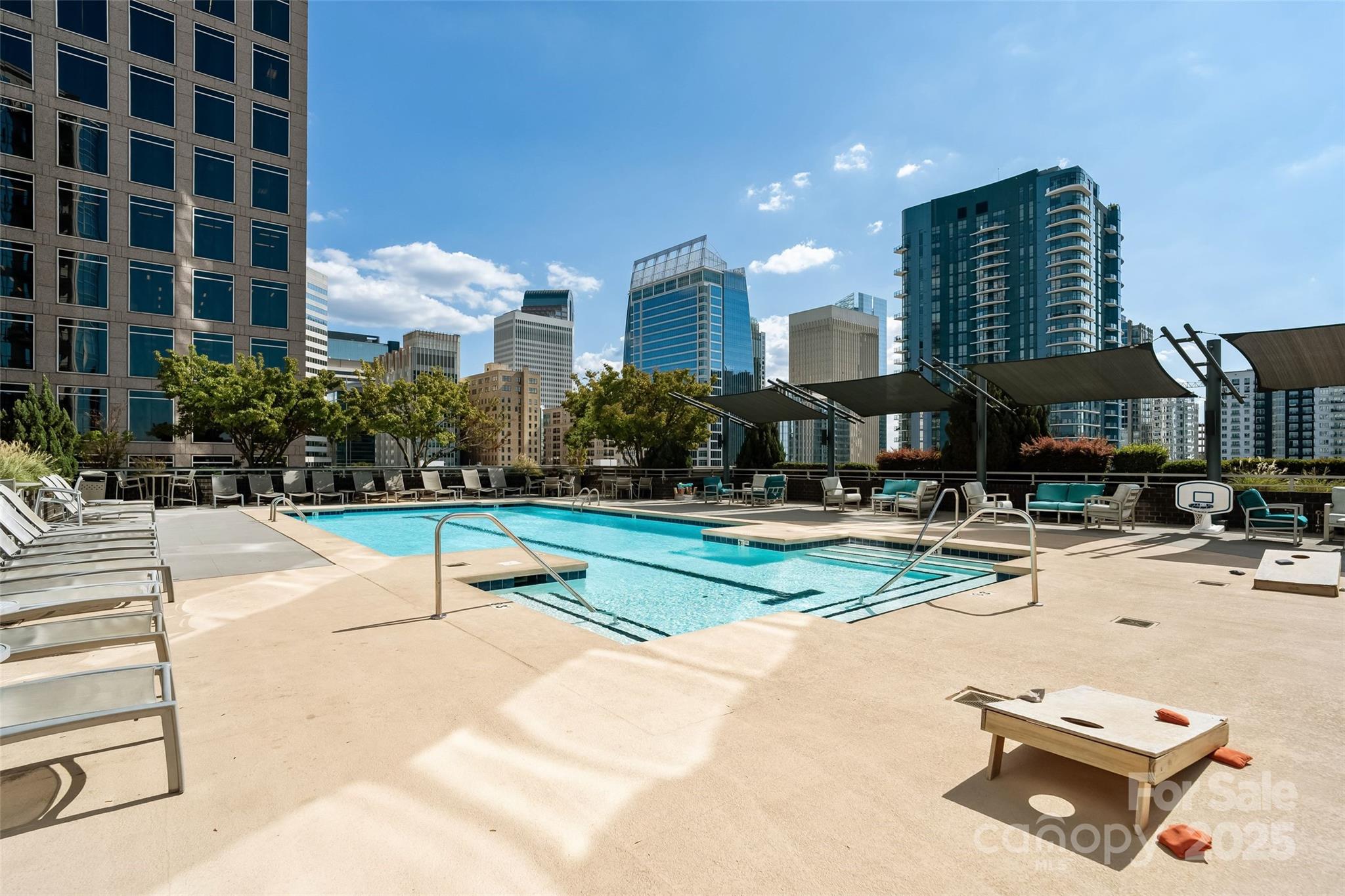 333 West Trade Street, Unit 1301 Charlotte, NC 28202 - Photo 29 of 34 a swimming pool with outdoor seating and yard
